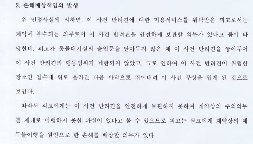 애견 낙상사고 손해배상 및 위자료 인정받은 사례 이미지 1